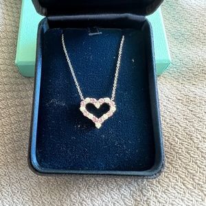 Tiffany Platinum, Pink Sapphire and Diamond Heart Necklace